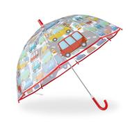 relaxdays Regenschirm Kinder, Auto-Motiv, Kinderregenschirm, für Jungen & Mädchen, Ø 73 cm, Kleiner Stockschirm, bunt