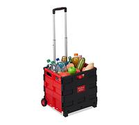 Relaxdays Relaxdays Einkaufstrolley klappbar, Teleskop-Griff, 2 Gummi Rollen, bis 35 kg, Shopping Trolley, Aluminium, ABS, rot Einkaufstrolleys 98 x 45,5 x 37 cm Rot