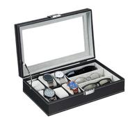 Relaxdays Schmuckaufbewahrung, Lederoptik, Schmuckkästchen für Armbänder, Brillen & Uhren, HBT: 9x33x20,5 cm, schwarz