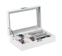 Relaxdays Schmuckaufbewahrung, Lederoptik, Schmuckkästchen für Armbänder, Brillen & Uhren, HBT: 9 x 33 x 20,5 cm, weiß
