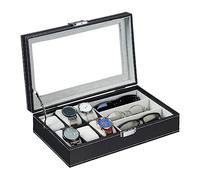 Relaxdays Schmuckaufbewahrung, Lederoptik, Schmuckkästchen für Armbänder, Brillen & Uhren, HBT: 9x33x20,5 cm, schwarz