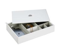 Relaxdays Schmuckaufbewahrung, Schmuckkästchen mit vielen Fächern & Deckel, H x B x T: 7 x 32 x 22 cm, Lederoptik, weiß