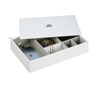 Relaxdays Schmuckaufbewahrung, Schmuckkästchen mit vielen Fächern & Deckel, H x B x T: 7 x 32 x 22 cm, Lederoptik, weiß