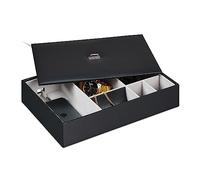 Relaxdays Schmuckaufbewahrung, Schmuckkästchen mit vielen Fächern & Deckel, HxBxT: 7 x 32 x 22 cm, Lederoptik, schwarz