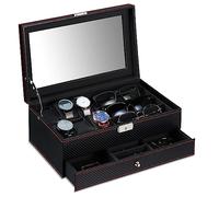 Relaxdays Schmuckaufbewahrung, Schmuckkasten mit Schublade, Brillen & Uhren, HBT: 13 x 33 x 20,5 cm, Lederoptik, schwarz