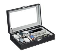 Relaxdays Schmuckaufbewahrung, Schwarz, Holzwerkstoff, Kunststoff, Textil, 33x9x20.5 cm, Ordnen & Aufbewahren, Schmuckaufbewahrung