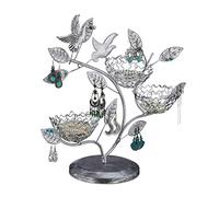 Relaxdays Schmuckbaum, 88 Löcher für Ohrringe, 3 Schalen für Ringe, silber | Eisen, Vintage Schmuckständer HBT 34x39x15cm