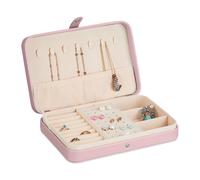 Relaxdays Schmuckkästchen, Schmuckaufbewahrung, Ringe, Ohrringe & Ketten, Reise Schmucketui, HBT: 4,5x21x14,5 cm, rosa