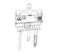 Relaxdays Wand Schmuckhalter, für Ketten, Ohrringe & Armbänder, Kettenhalter Herzform, HxBxT: 30 x 36,5 x 3,5 cm, silber