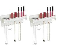 Relaxdays Schmuckhalter Wand, für Ketten, Ohrringe & Armbänder, Kettenhalter mit Ablage, HxBxT: 12 x 30 x 8 cm, weiß (Packung mit 2)