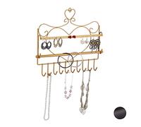 Schmuckhalter Wand, für Ketten, Ohrringe & Armbänder, Schmuckhaken Herzform, HxBxT 30 x 36,5 x 3,5 cm, gold