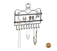Relaxdays Schmuckhalter Wand, für Ketten, Ohrringe & Armbänder, schwarz | Schmuckhaken Herzform, HxBxT 30 x 36,5 x 3,5 cm