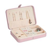 Relaxdays Schmuckkästchen, Schmuckaufbewahrung, Ringe, Ohrringe & Ketten, Reise Schmucketui, HBT: 4,5x21x14,5 cm, rosa