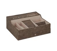 Relaxdays Schmuckkästchen, Lederoptik, Samt, Schmuckkasten für Damen & Herren, HxBxT: 13 x 34 x 31 cm, Schmuckbox, braun