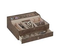 Relaxdays Schmuckkästchen, Lederoptik, Samt, Schmuckkasten für Damen & Herren, HxBxT: 13 x 34 x 31 cm, Schmuckbox, braun