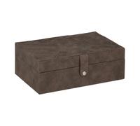 Relaxdays Schmuckkästchen, Lederoptik, Samt, Schmuckkasten für Damen & Herren, HxBxT: 10 x 29 x 20 cm, Schmuckbox, braun