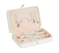 Relaxdays Schmuckkästchen, Schmuckaufbewahrung, Ringe, Ohrringe & Ketten, Reise Schmucketui, HBT: 4,5x21x14,5 cm, weiß