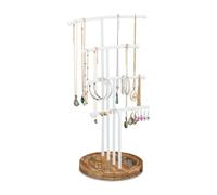 Relaxdays Schmuckständer aus Metall & Holz Weiß,Braun