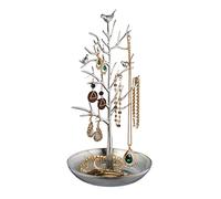 Relaxdays Schmuckständer Baum, Schmuckaufbewahrung Ketten, Ohrringe & Armbänder, HxBxT 30x16x15 cm, Schmuckbaum, silber
