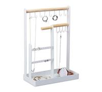 Relaxdays Schmuckständer, hängend, Schmuckaufbewahrung für Ohrstecker, Ringe und Ketten, Metall, Damen, H: 29 cm, weiß