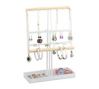 Relaxdays Höhenverstellbarer Schmuckständer T-Form Hellbraun,Weiß