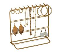 Relaxdays Schmuckständer, Ketten & Ohrringe, Schmuckaufbewahrung, HxBxT: 18 x 20 x 9 cm, Ohrringhalter Metall, Bronze