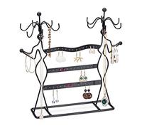 Relaxdays Schmuckständer, Schmuckhalter für Ketten & Ohrringe, drehbar, HBT: 33x35x13 cm, Schmuck Aufbewahrung, schwarz