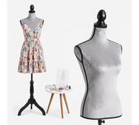 Relaxdays Weibliche Schneiderpuppe 36/38 Samt Schwarz,Grau