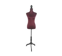 Relaxdays Schneiderpuppe, weiblich, Größe 36/38, verstellbar 130-167 cm, Samt, Holzständer, Nähpuppe, Bordeaux/schwarz