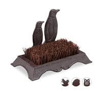 Relaxdays Schuhbürste, Gusseisen, Pinguin Design, harte Kokos-Borsten, Außenbereich, antiker Schuhabstreifer, braun