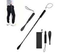 Relaxdays Schuhlöffel Teleskop, 39-91 cm lang, Metall, Schaumstoffgriff, mit Tasche, Schuhanzieher ausziehbar, schwarz