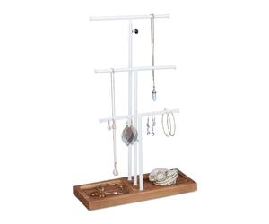 Relaxdays T-förmiger Schmuckständer Weiß,Braun