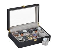 Relaxdays Uhrenbox mit 12 Fächern Gold,Grau,Schwarz