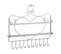Relaxdays Wand Schmuckhalter, für Ketten, Ohrringe & Armbänder, Kettenhalter Herzform, HxBxT: 30 x 36,5 x 3,5 cm, silber