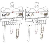 Relaxdays Wand Schmuckhalter, für Ketten, Ohrringe & Armbänder, Kettenhalter Herzform, HxBxT: 30 x 36,5 x 3,5 cm, silber (Packung mit 2)