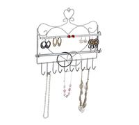 Relaxdays Wand Schmuckhalter, für Ketten, Ohrringe & Armbänder, silber | Kettenhalter Herzform, HxBxT: 30 x 36,5 x 3,5 cm