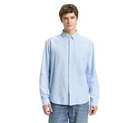 Langarmhemd TOM TAILOR DENIM, Herren, Gr. L, N-Gr, light blau small stripe, Single Jersey, Obermaterial: 100% Baumwolle, gestreift, normal hüftbedeckend, Rundhals, 2-Knopf-Manschette, Hemden, gestreif