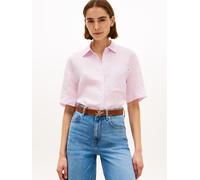 Tommy Hilfiger Regular Fit Leinenbluse mit Logo-Stitching in Rosa, Größe M