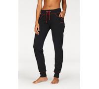 Relaxhose BENCH. LOUNGEWEAR, Damen, Gr. 32/34, N-Gr, bunt (schwarz, rubinrot), Interlock, Obermaterial: 60% Baumwolle, 40% Polyester, kontrastfarbene Details, unifarben, Basic, bequem lang, Hosen Rela