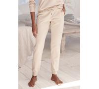 Relaxhose BENCH. LOUNGEWEAR, Damen, Gr. 44/46, N-Gr, beige (beige meliert), Interlock, Obermaterial: 55% Baumwolle, 45% Polyester, bestickt, meliert, unifarben, Basic, Basic lang, Hosen Relaxhose, mit