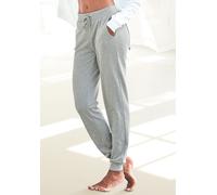 Relaxhose BENCH. LOUNGEWEAR, Damen, Gr. 44/46, N-Gr, grau (hellgrau, melange), Interlock, Obermaterial: 90% Baumwolle, 10% Polyester, meliert, unifarben, bequem lang, Hosen Relaxhose, mit glänzender L