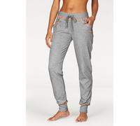 Relaxhose BENCH. LOUNGEWEAR, Damen, Gr. 52/54, N-Gr, bunt (hellgrau, orange), Interlock, Graumeliert (Obermaterial): 85% Baumwolle, 15% Polyester, kontrastfarbene Details, meliert, unifarben, Basic, b