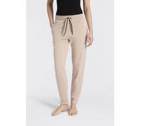 Relaxhose BOSS "CP Stripe_Pants Cuff", Damen, Gr. M, N-Gr, light beige 270, Sweatware, Obermaterial: 46% Baumwolle, 46% Lyocell, 8% Polyamid, Basic lang, Hosen Relaxhose, mit kontrastfarbener Kordel (