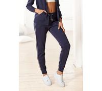 Relaxhose KANGAROOS, Damen, Gr. 48/50, N-Gr, blau (marine), Interlock, Obermaterial: 60% Baumwolle, 40% Polyester, unifarben, Basic, Basic lang, Hosen Relaxhose Homewear Hose, mit kontrastfarbenem Pip