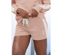 Relaxshorts BENCH. LOUNGEWEAR, Damen, Gr. 32/34, N-Gr, beige (beige, weiß), Jersey, Obermaterial: 60% Baumwolle, 40% Polyester, unifarben mit Farbeinsatz, bequem kurz, Hosen, mit Seitenstreifen, Loung