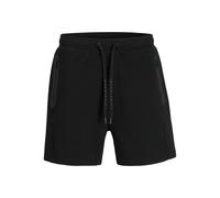 Relaxshorts JACK & JONES "JPSTGORDON FUSION SWEAT SHORTS SRT SN", Herren, Gr. S, N-Gr, schwarz detail:rubber print, Web, Obermaterial: 58% Polyester, 42% Baumwolle, bedruckt, regular fit knielang, Hos