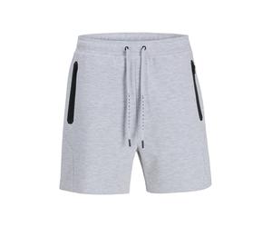 Relaxshorts JACK & JONES "JPSTGORDON FUSION SWEAT SHORTS SRT SN", Herren, Gr. XL, N-Gr, light grau melange detail:rubber print, Web, Obermaterial: 58% Polyester, 42% Baumwolle, bedruckt, meliert, regu