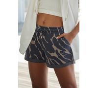 Relaxshorts LASCANA, Damen, Gr. 32/34, N-Gr, grau (dunkelgrau, taupe), Sweatware, Obermaterial: 60% Baumwolle, 40% Polyester, bestickt, gemustert, bequem kurz, Hosen, mit seitlichen Taschen und Logost