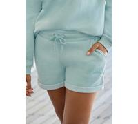 Relaxshorts LASCANA, Damen, Gr. 36/38, N-Gr, grün (mint), Sweatware, Obermaterial: 60% Baumwolle, 40% Polyester, bestickt, unifarben, Basic, bequem kurz, Hosen, mit seitlichen Taschen und Logostickere