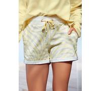Relaxshorts LASCANA, Damen, Gr. 40/42, N-Gr, grau (hellgelb, hellgrau, gemustert), angeraute Sweatware, Obermaterial: 50% Baumwolle, 50% Polyester, animal-print, kurz, Hosen, mit seitlichen Eingriffta